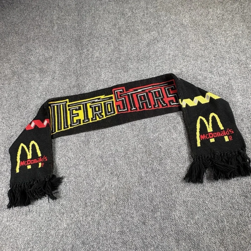 Vintage 90s NY/NJ MetroStars MLS Soccer Scarf  McDonald's Promo Black Reversible